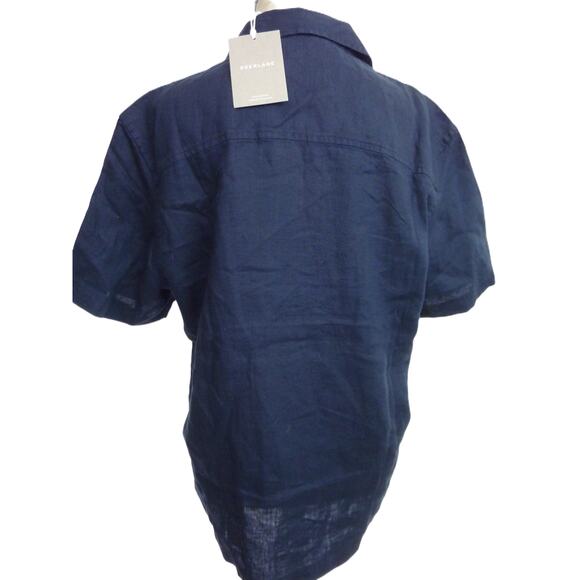 NWT Everlane Navy Blue Short Sleeve Button Down Linen Cargo Camp Shirt M - Picture 3 of 6